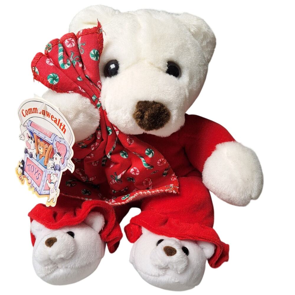COMMONWEALTH CHRISTMAS GIRL POLAR BEAR PLUSH 12" STUFFED ANIMAL LOVEY SLIPPERS